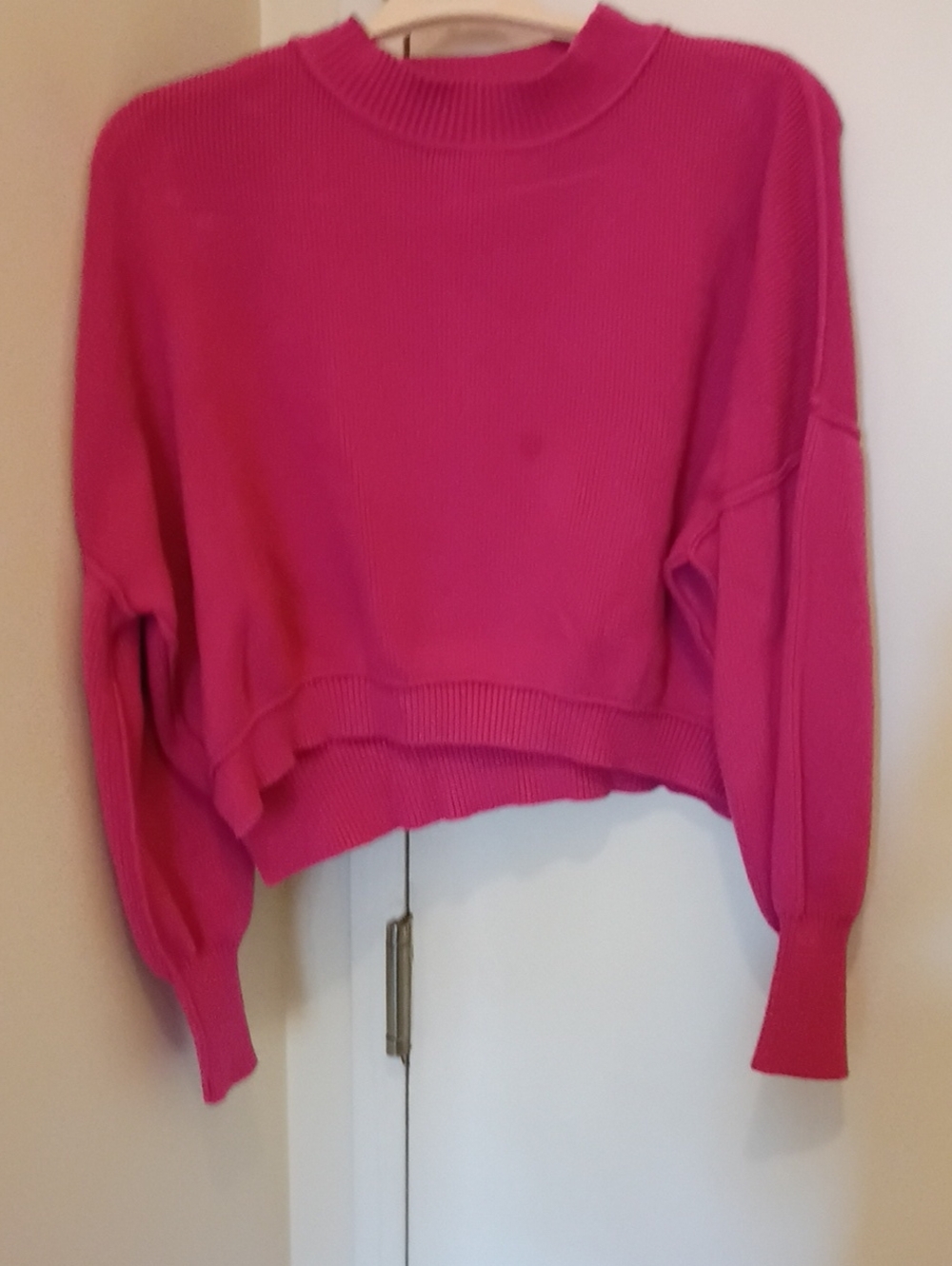 Women's Cropped Crewneck Sweater in Hot Pink